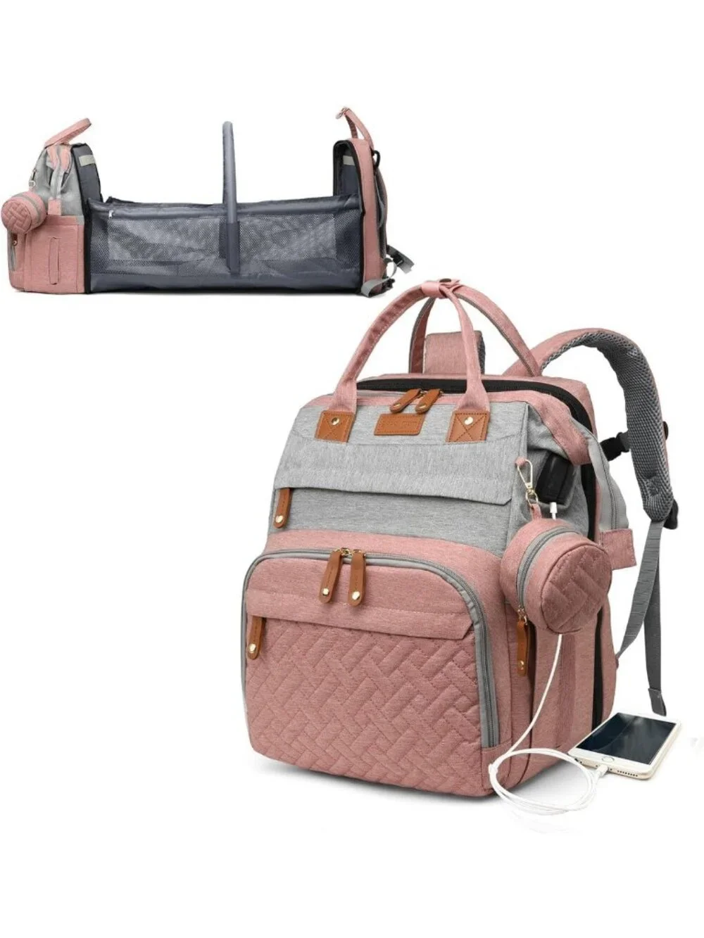 Stylish Waterproof Diaper Bag Backpack with Changing Station & USB Port - Large